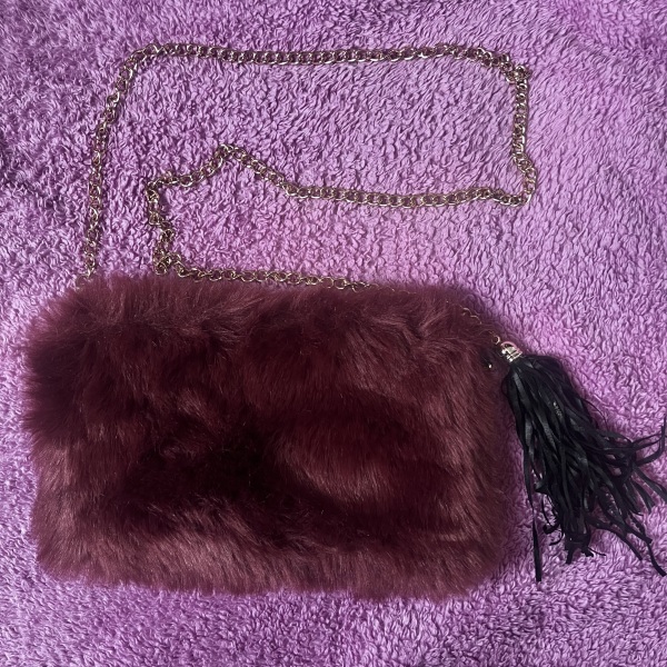 Wine Coloured Fluffy Crossbody Bag